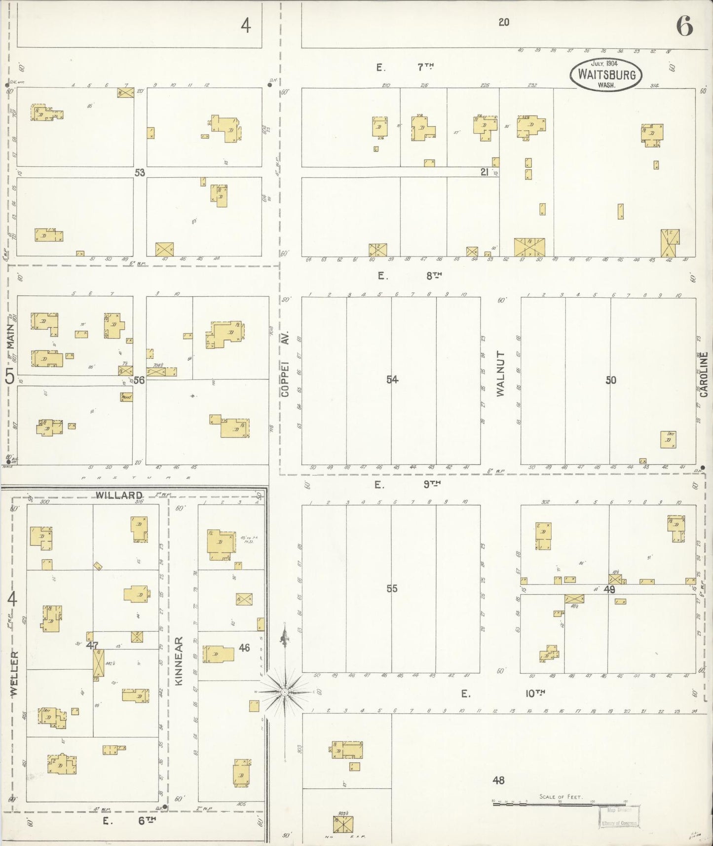Sanborn Fire Insurance Map from Waitsburg, Walla Walla County, Washington (1904), Sheet #0006 - Historic Sanborn Fire Insurance Map Print, vintage old map wall art, antique decor, genealogy gift, Washington Washington map