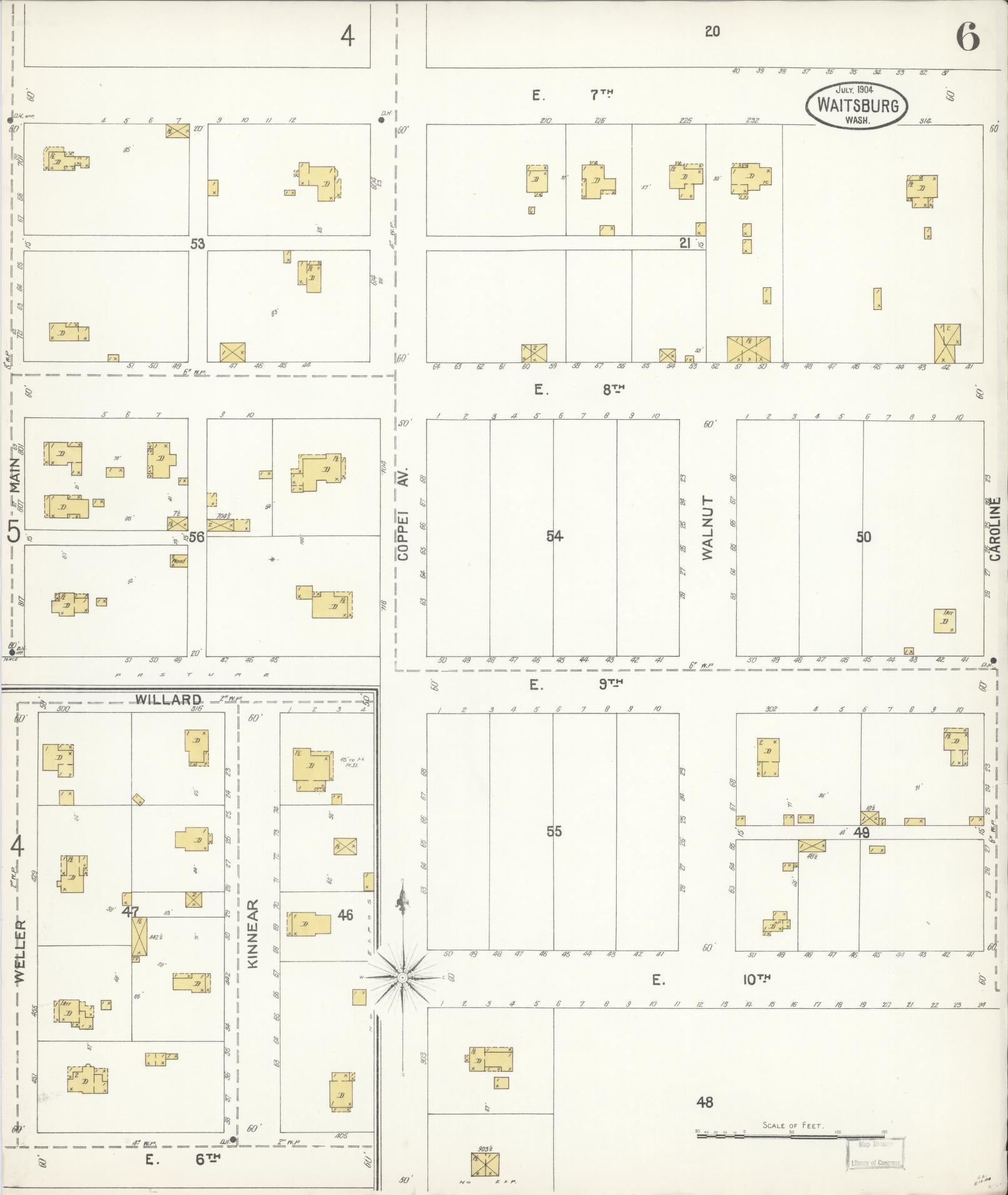 Sanborn Fire Insurance Map from Waitsburg, Walla Walla County, Washington (1904), Sheet #0006 - Historic Sanborn Fire Insurance Map Print, vintage old map wall art, antique decor, genealogy gift, Washington Washington map