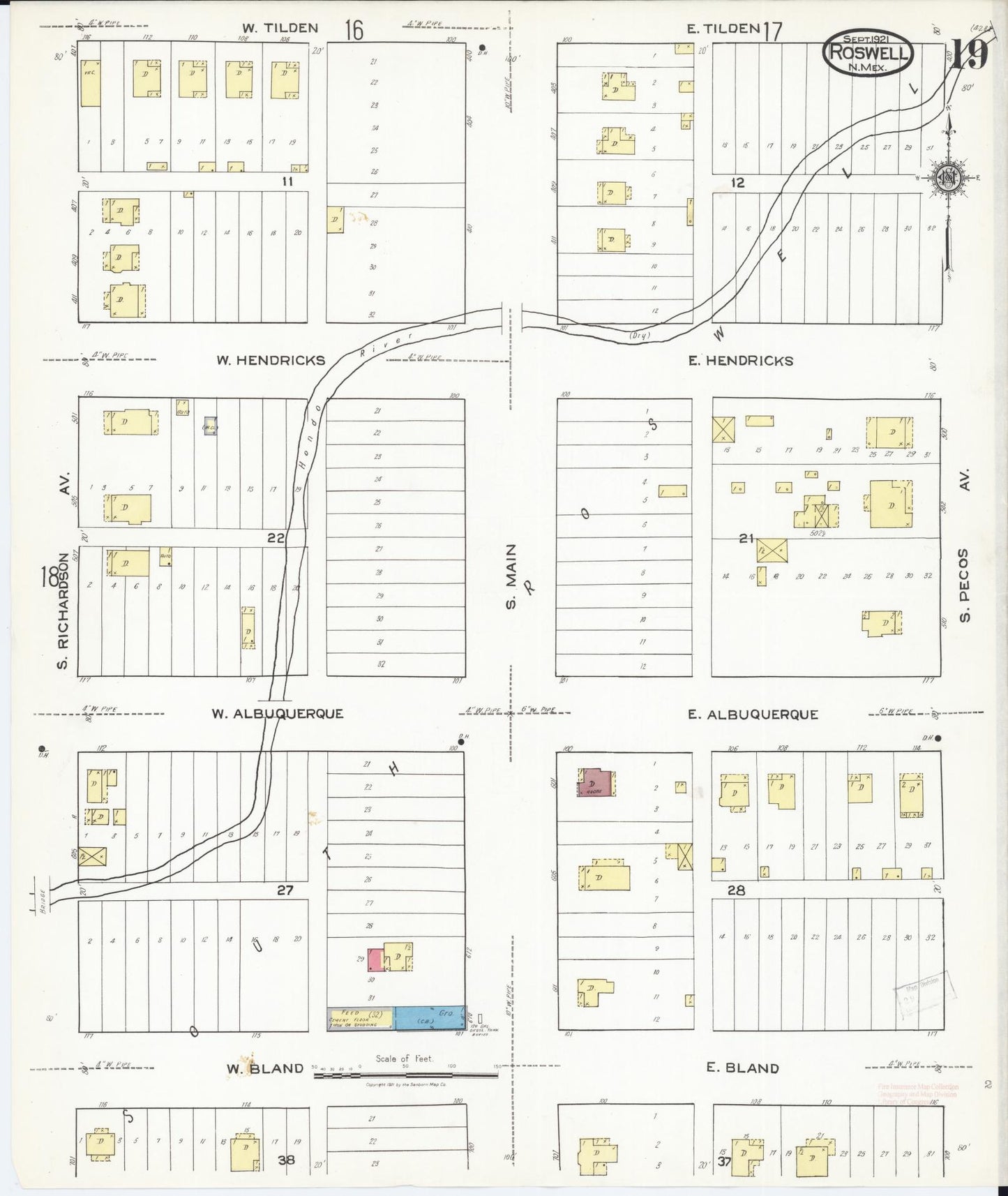 Sanborn Fire Insurance Map from Roswell, Chaves County, New Mexico (1921), Sheet #0019 - Complete Map Set gallery image, historic Sanborn map, vintage wall art, New Mexico New Mexico