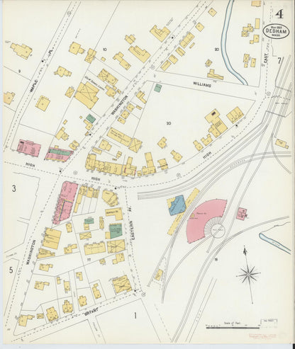 Sanborn Fire Insurance Map from Dedham, Norfolk County, Massachusetts (1903), Sheet #0004 - Historic Sanborn Fire Insurance Map Print, vintage old map wall art, antique decor, genealogy gift, Massachusetts Massachusetts map