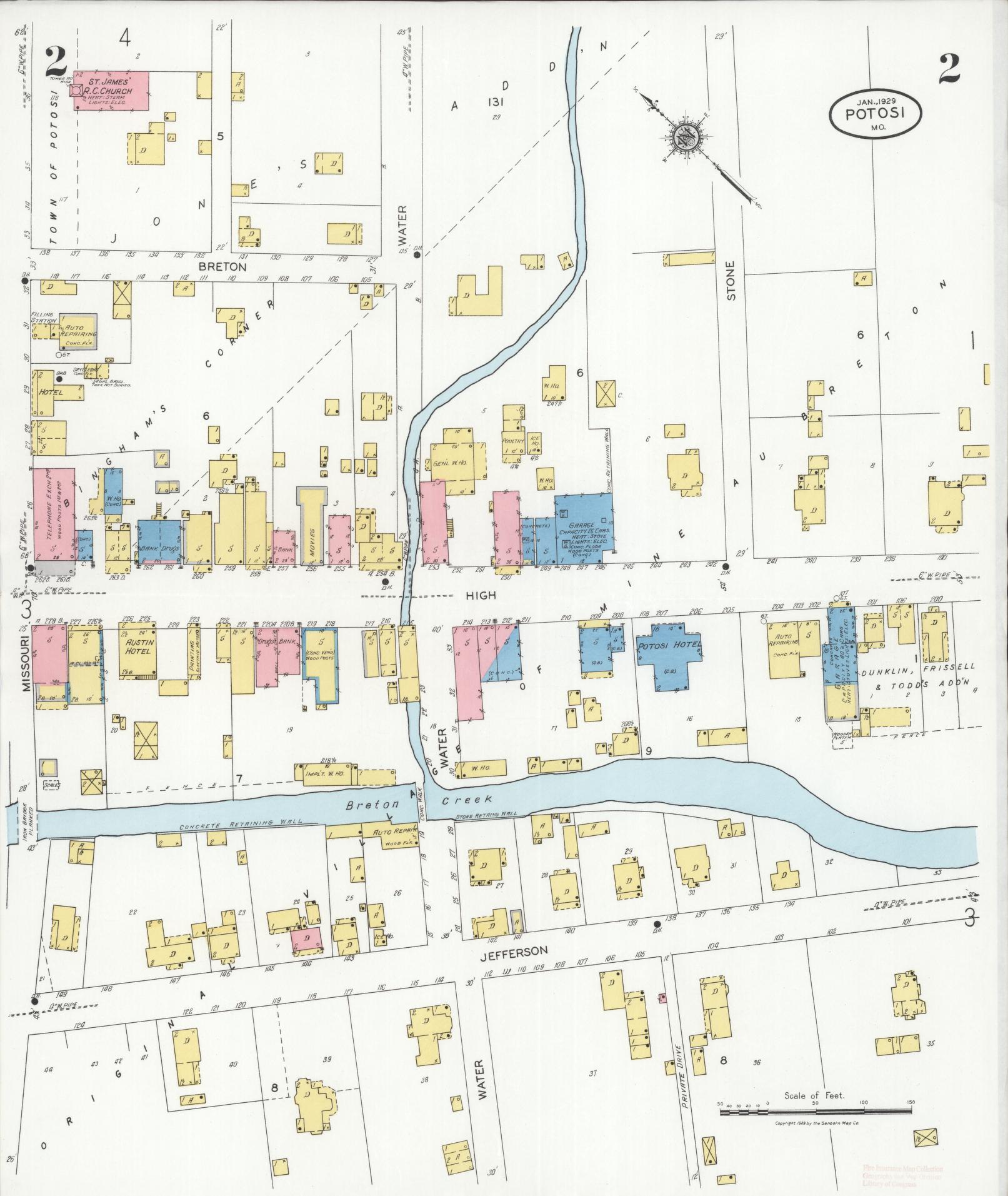 Sanborn Fire Insurance Map from Potosi, Washington County, Missouri (1929), Sheet #0002 - Complete Map Set gallery image, historic Sanborn map, vintage wall art, Missouri Missouri