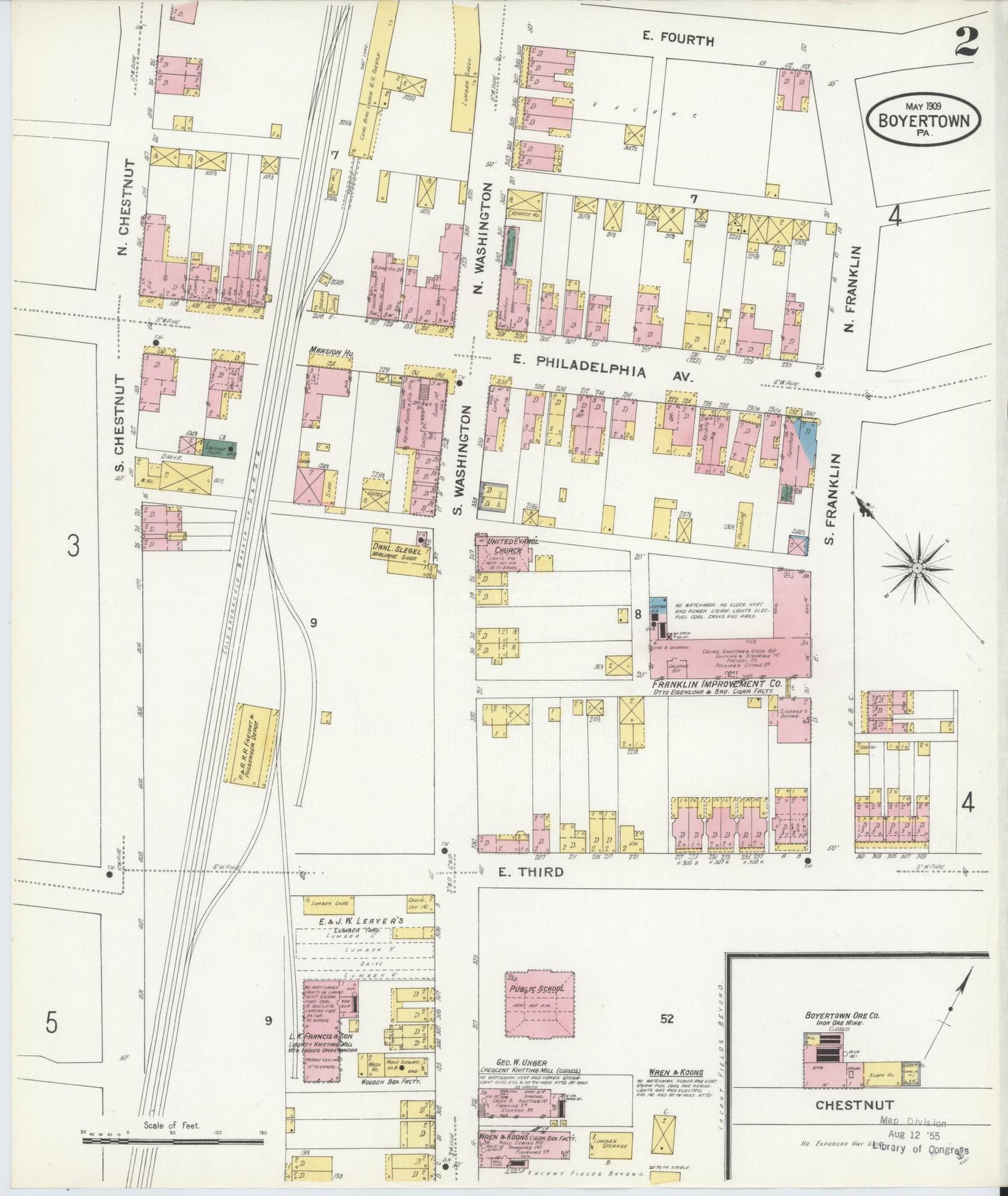 Sanborn Fire Insurance Map from Boyertown, Berks County, Pennsylvania (1909), Sheet #0002 - Complete Map Set gallery image, historic Sanborn map, vintage wall art, Pennsylvania Pennsylvania