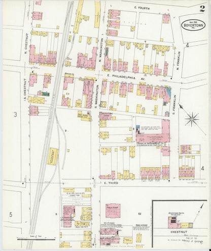 Sanborn Fire Insurance Map from Boyertown, Berks County, Pennsylvania (1909), Sheet #0002 - Complete Map Set gallery image, historic Sanborn map, vintage wall art, Pennsylvania Pennsylvania