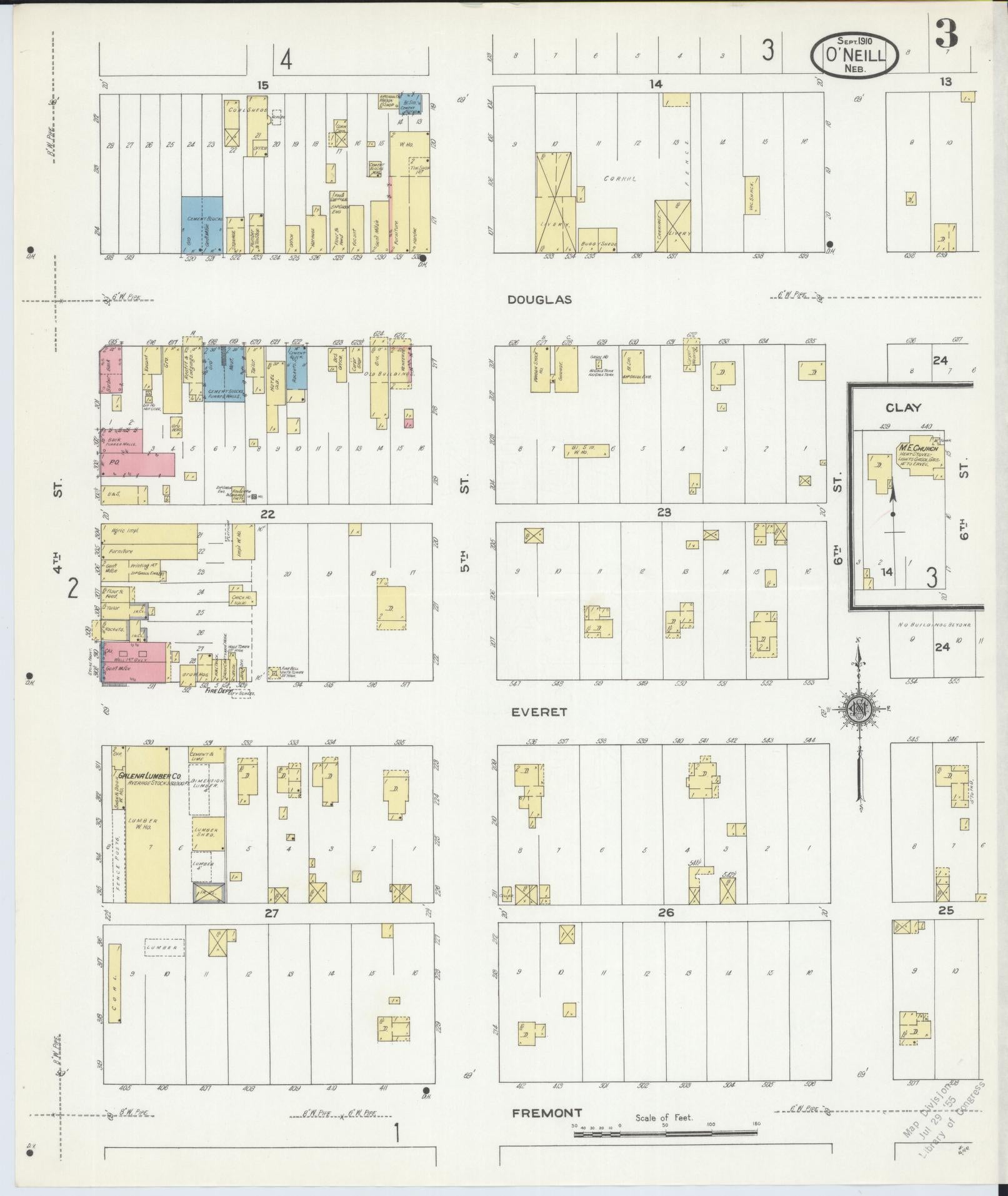 Sanborn Fire Insurance Map from O'Neill, Holt County, Nebraska (1910), Sheet #0003 - Historic Sanborn Fire Insurance Map Print, vintage old map wall art, antique decor, genealogy gift, Nebraska Nebraska map
