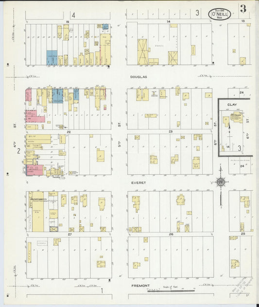 Sanborn Fire Insurance Map from O'Neill, Holt County, Nebraska (1910), Sheet #0003 - Historic Sanborn Fire Insurance Map Print, vintage old map wall art, antique decor, genealogy gift, Nebraska Nebraska map