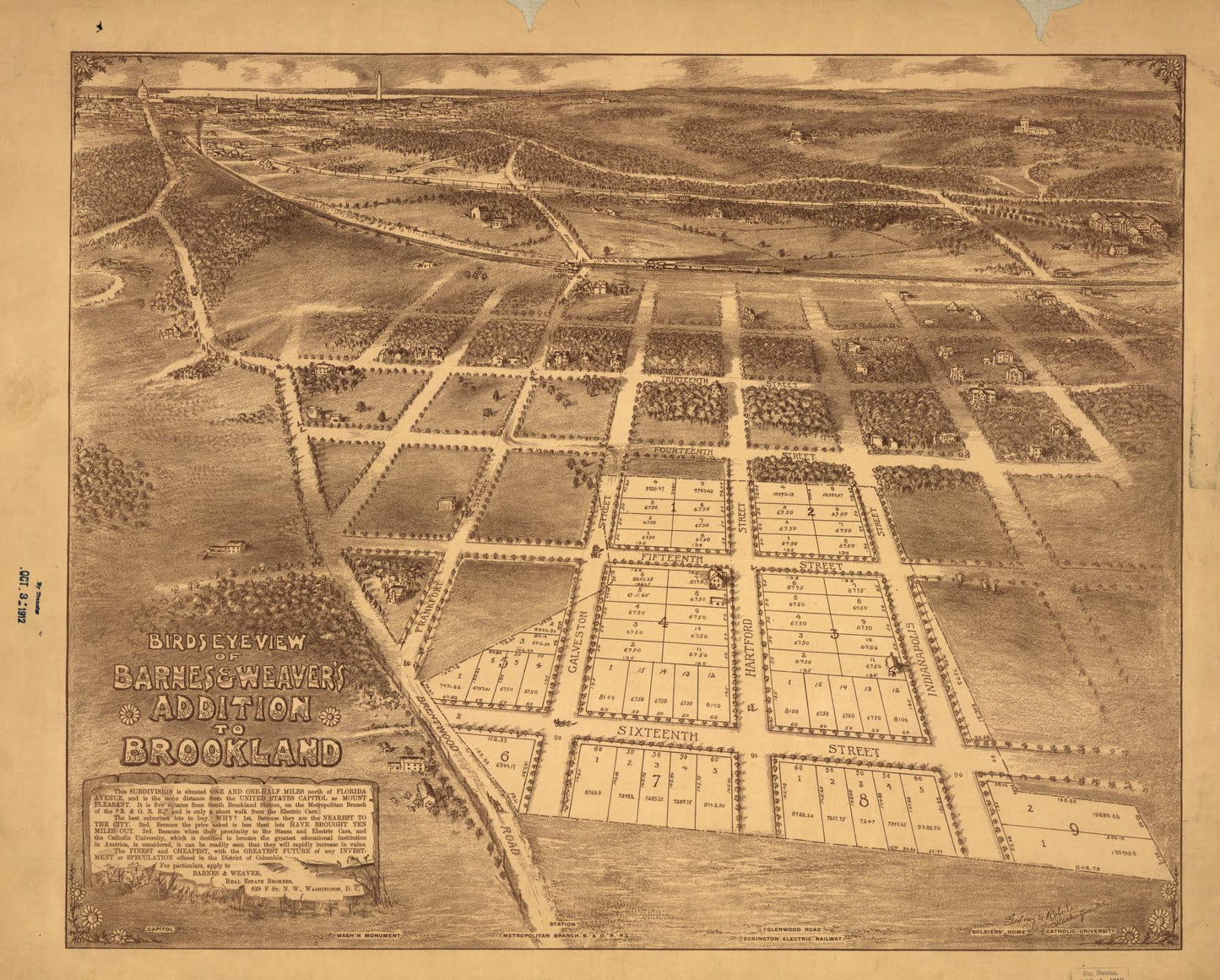 Birds eye view of Barnes & Weaver's addition to Brookland (1895) – Historic Bird’s-Eye View Panorama Print