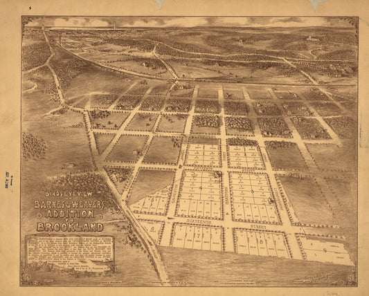 Birds eye view of Barnes & Weaver's addition to Brookland (1895) – Historic Bird’s-Eye View Panorama Print