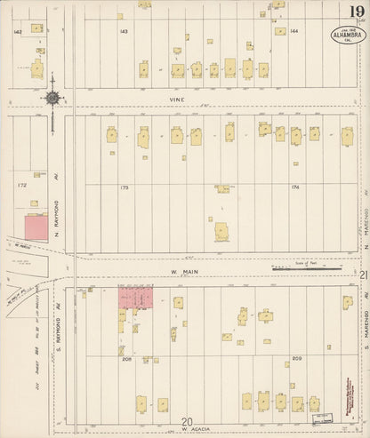 Sanborn Fire Insurance Map from Alhambra, Los Angeles County, California (1912), Sheet #0019 - Historic Sanborn Fire Insurance Map Print, vintage old map wall art, antique decor, genealogy gift, California California map