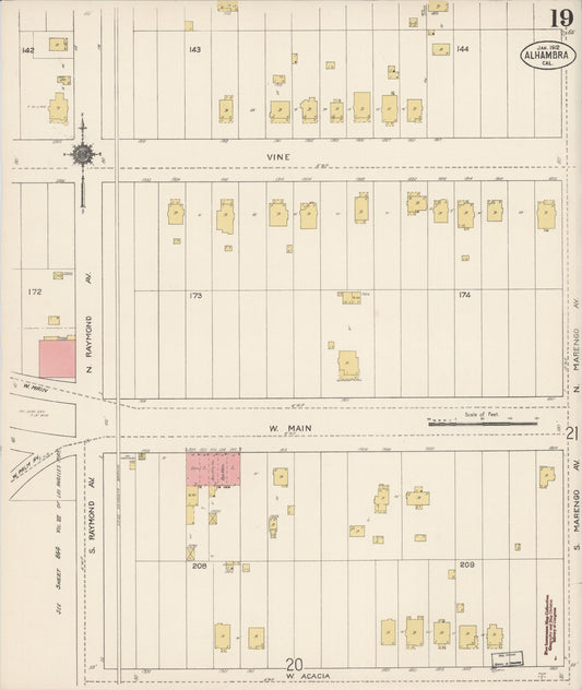 Sanborn Fire Insurance Map from Alhambra, Los Angeles County, California (1912), Sheet #0019 - Historic Sanborn Fire Insurance Map Print, vintage old map wall art, antique decor, genealogy gift, California California map