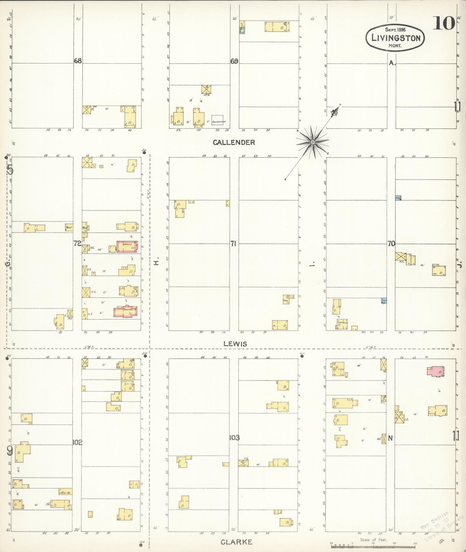 Sanborn Fire Insurance Map from Livingston, Park County, Montana (1896), Sheet #0010 - Historic Sanborn Fire Insurance Map Print, vintage old map wall art, antique decor, genealogy gift, Montana Montana map