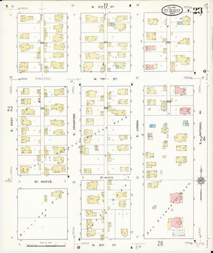 Sanborn Fire Insurance Map from Fort Scott, Bourbon County, Kansas (1912), Sheet #0023 - Complete Map Set gallery image, historic Sanborn map, vintage wall art, Kansas Kansas