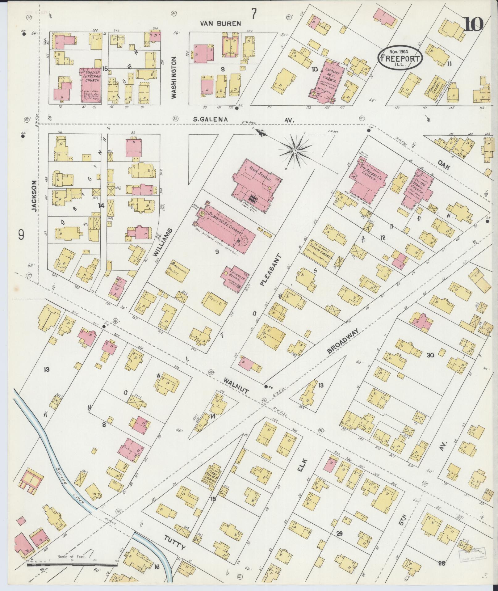 Sanborn Fire Insurance Map from Freeport, Stephenson County, Illinois (1904), Sheet #0010 - Historic Sanborn Fire Insurance Map Print, vintage old map wall art, antique decor, genealogy gift, Illinois Illinois map
