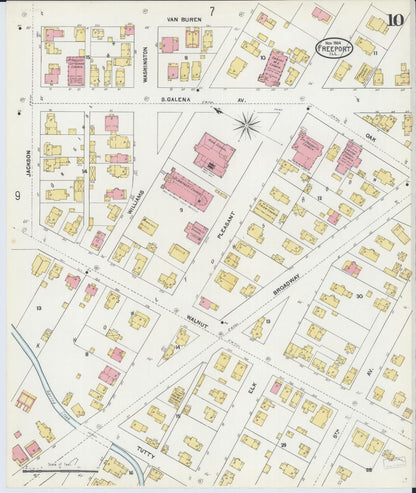 Sanborn Fire Insurance Map from Freeport, Stephenson County, Illinois (1904), Sheet #0010 - Historic Sanborn Fire Insurance Map Print, vintage old map wall art, antique decor, genealogy gift, Illinois Illinois map