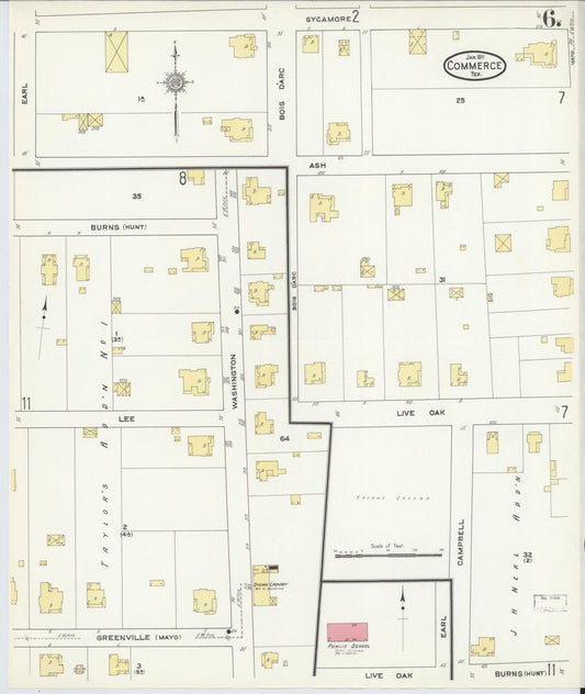 Sanborn Fire Insurance Map from Commerce, Hunt County, Texas (1911), Sheet #0006 - Historic Sanborn Fire Insurance Map Print, vintage old map wall art, antique decor, genealogy gift, Texas Texas map