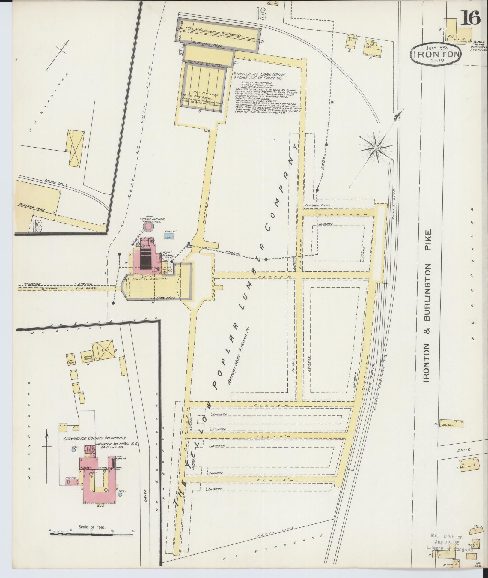 Sanborn Fire Insurance Map from Ironton, Lawrence County, Ohio (1893), Sheet #0016 - Historic Sanborn Fire Insurance Map Print, vintage old map wall art, antique decor, genealogy gift, Ohio Ohio map