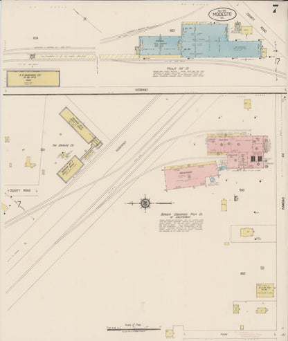 Sanborn Fire Insurance Map from Modesto, Stanislaus County, California (1919), Sheet #0007 - Complete Map Set gallery image, historic Sanborn map, vintage wall art, California California
