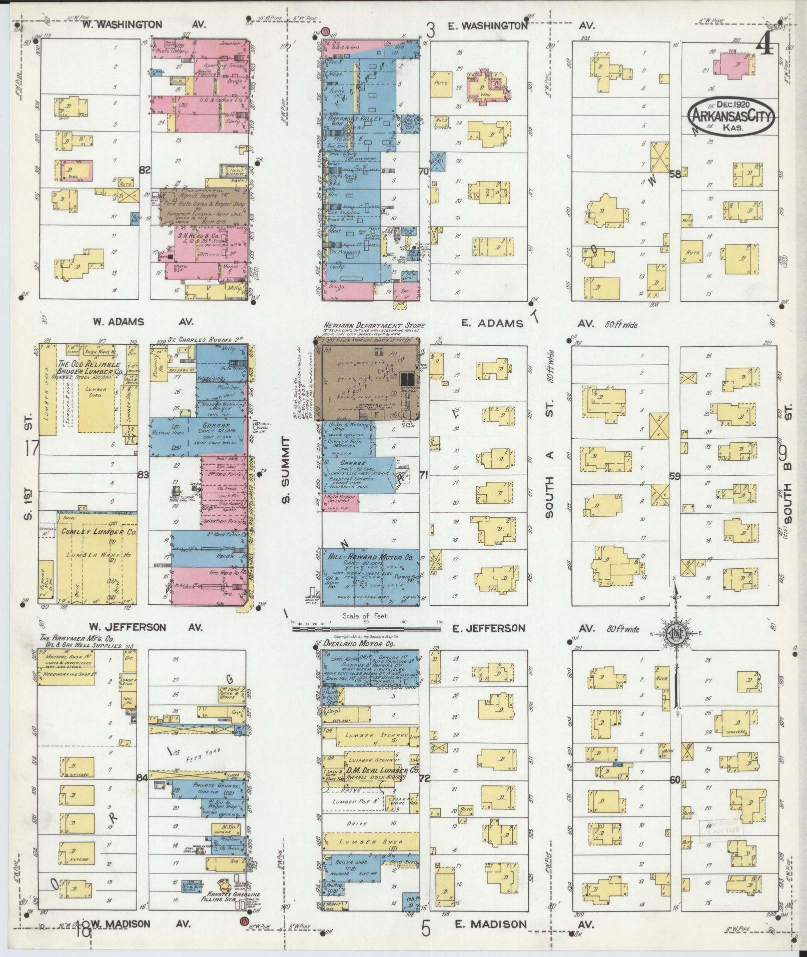 Sanborn Fire Insurance Map from Arkansas City, Cowley County, Kansas (1920), Sheet #0004 - Complete Map Set gallery image, historic Sanborn map, vintage wall art, Kansas Kansas