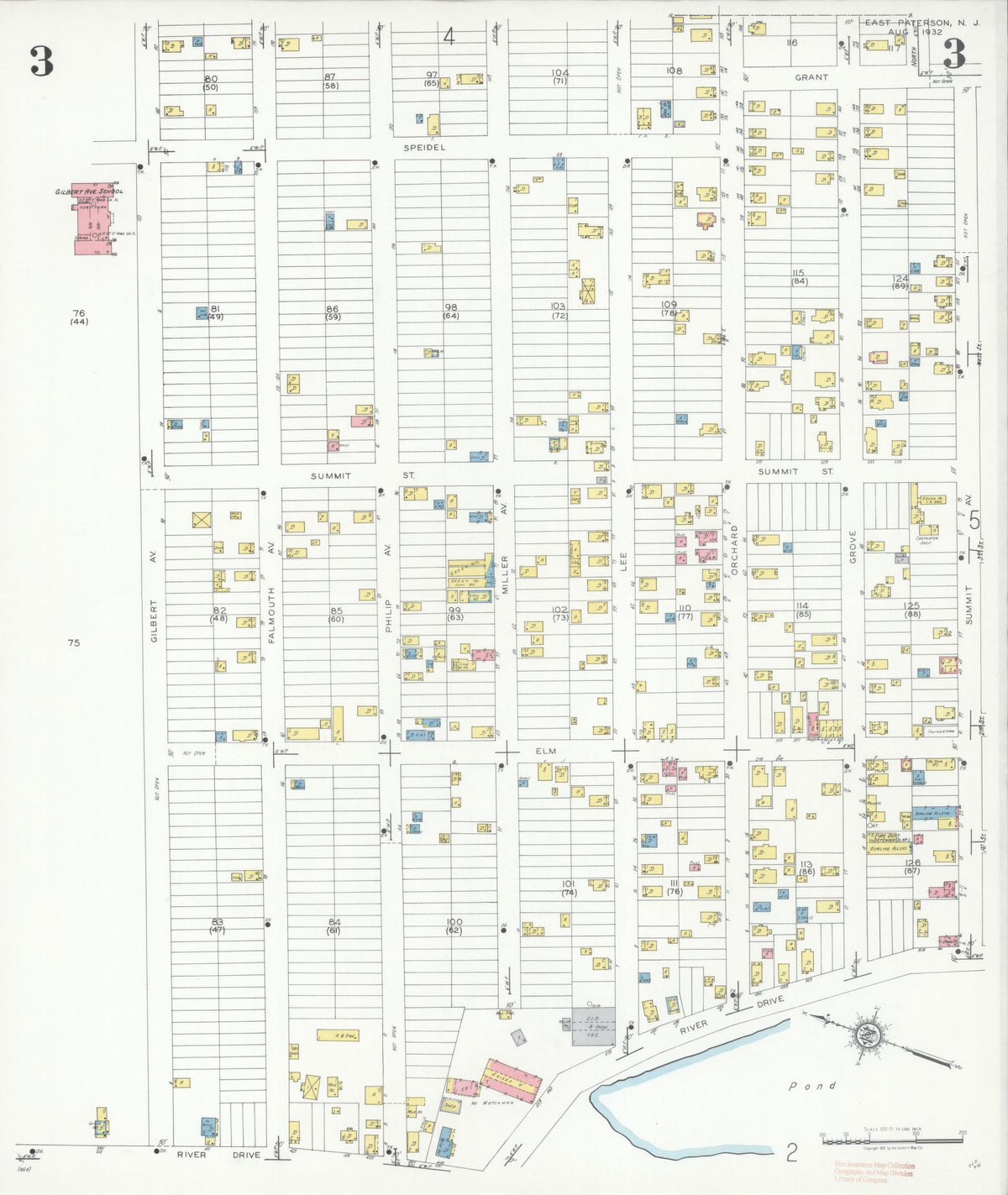 Sanborn Fire Insurance Map from East Paterson, Bergen County, New Jersey (1932), Sheet #0003 - Historic Sanborn Fire Insurance Map Print, vintage old map wall art, antique decor, genealogy gift, New Jersey New Jersey map