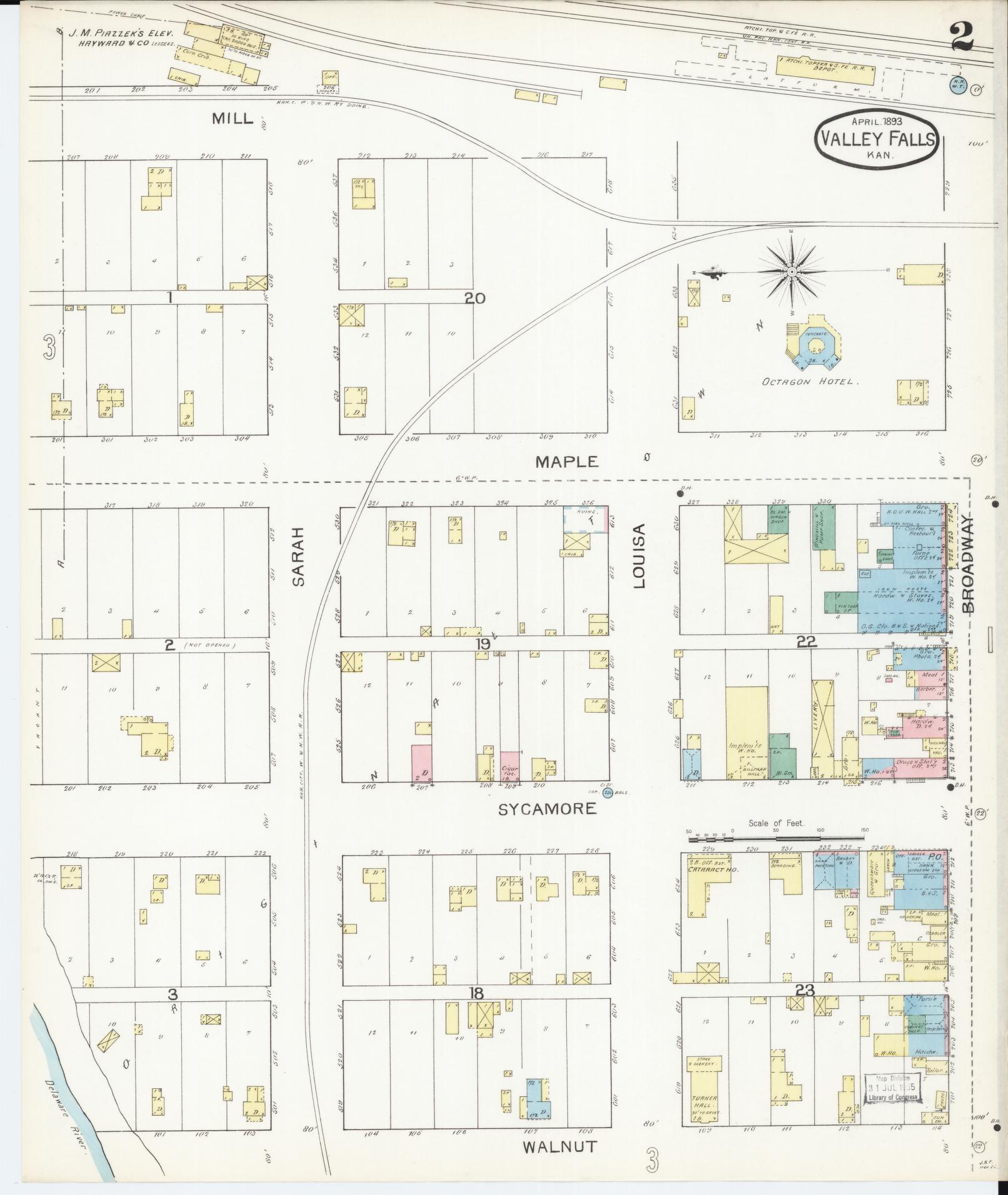 Sanborn Fire Insurance Map from Valley Falls, Jefferson County, Kansas (1893), Sheet #0002 - Complete Map Set gallery image, historic Sanborn map, vintage wall art, Kansas Kansas