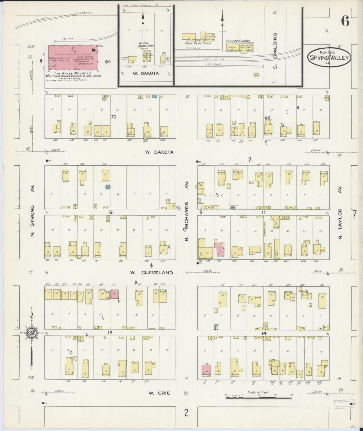 Sanborn Fire Insurance Map from Spring Valley, Bureau County, Illinois (1913), Sheet #0006 - Historic Sanborn Fire Insurance Map Print, vintage old map wall art, antique decor, genealogy gift, Illinois Illinois map
