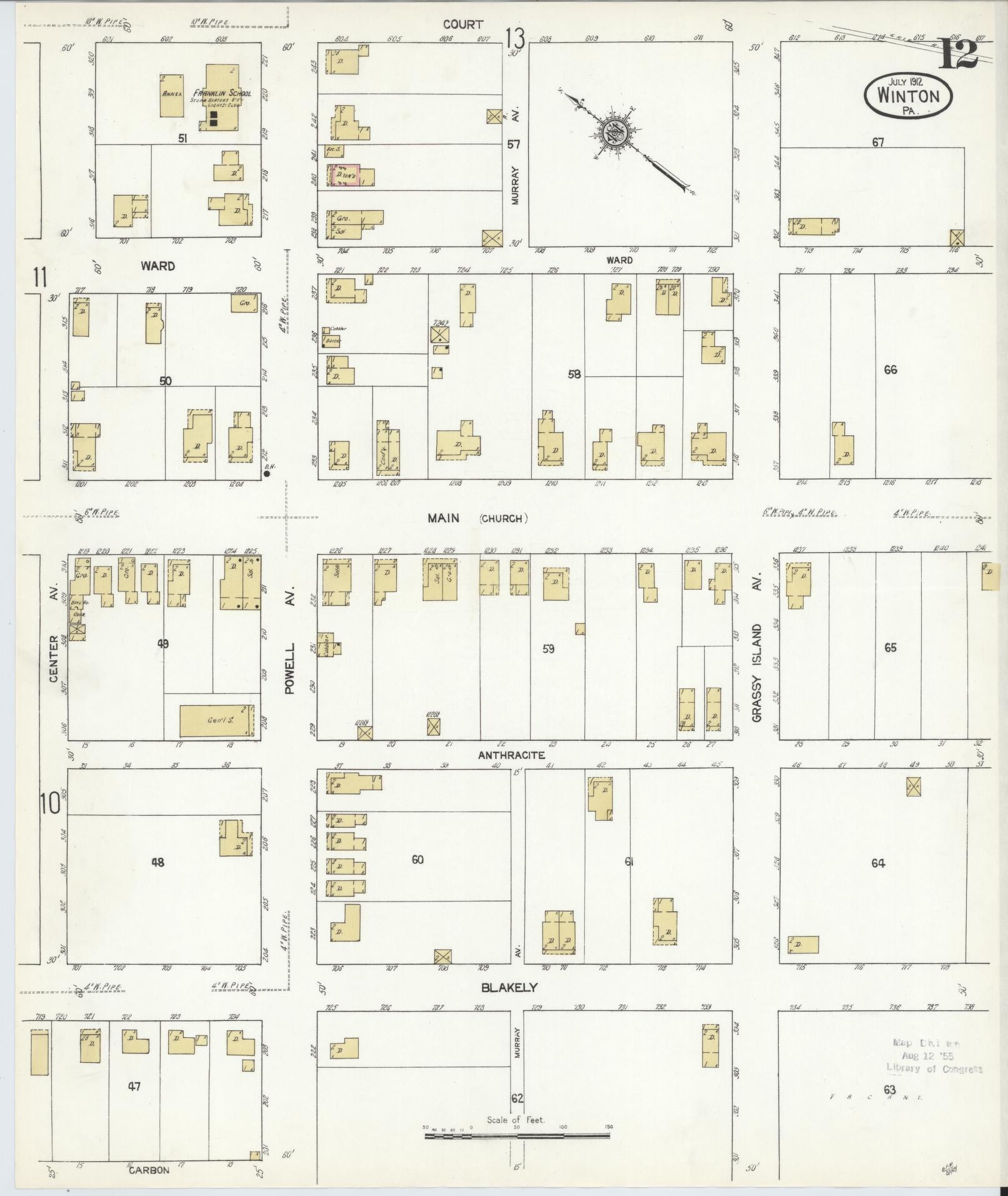 Sanborn Fire Insurance Map from Winton, Lackawanna County, Pennsylvania (1912), Sheet #0012 - Historic Sanborn Fire Insurance Map Print, vintage old map wall art, antique decor, genealogy gift, Pennsylvania Pennsylvania map