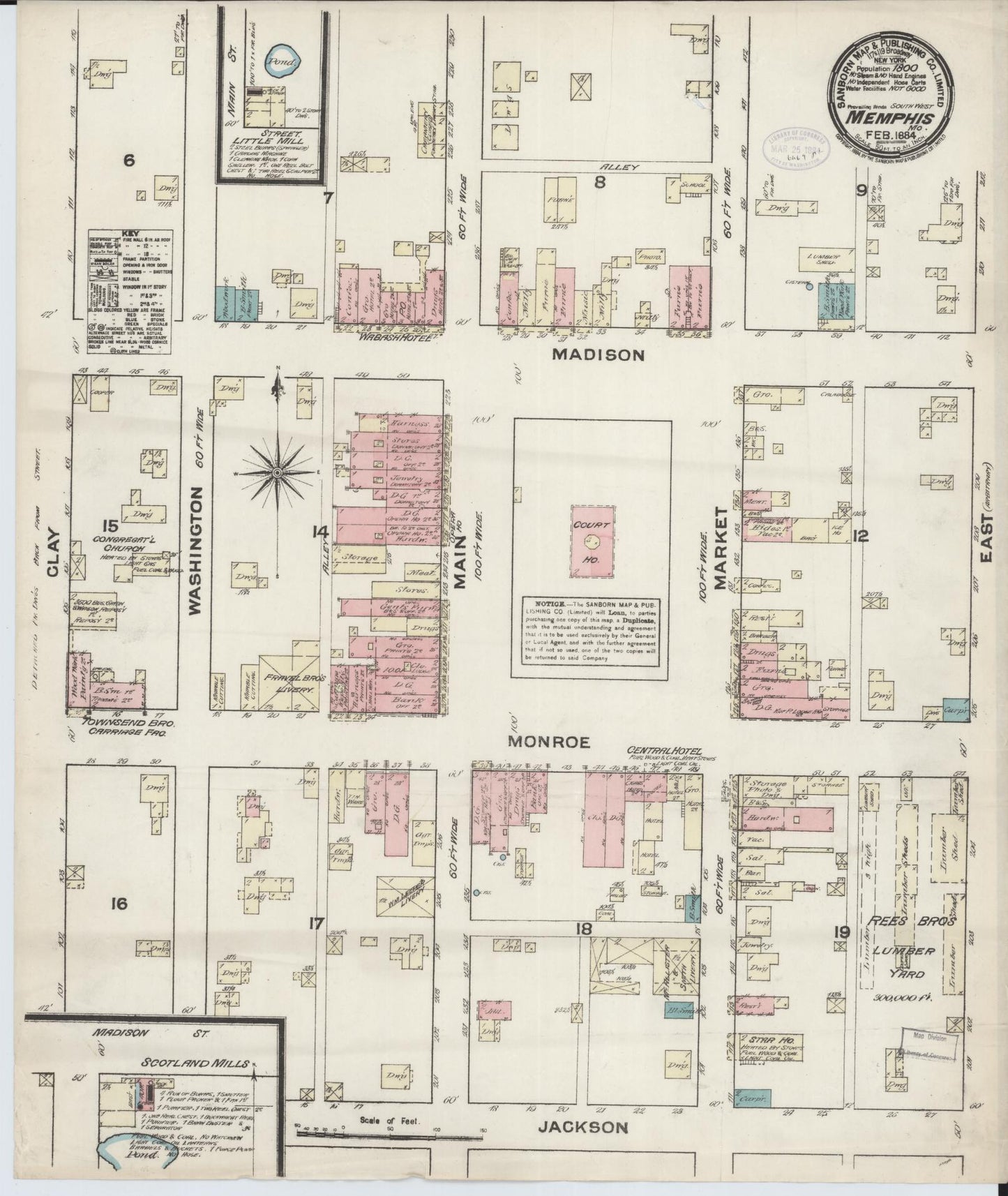 Sanborn Fire Insurance Map from Memphis, Scotland County, Missouri (1884), Sheet #0001 - Historic Sanborn Fire Insurance Map Print, vintage old map wall art, antique decor, genealogy gift, Missouri Missouri map