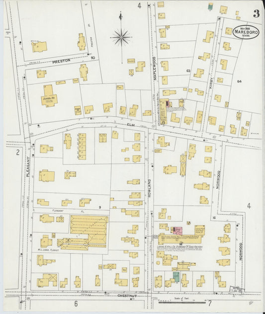 Sanborn Fire Insurance Map from Marlborough, Middlesex County, Massachusetts (1906), Sheet #0003 - Historic Sanborn Fire Insurance Map Print, vintage old map wall art, antique decor, genealogy gift, Massachusetts Massachusetts map
