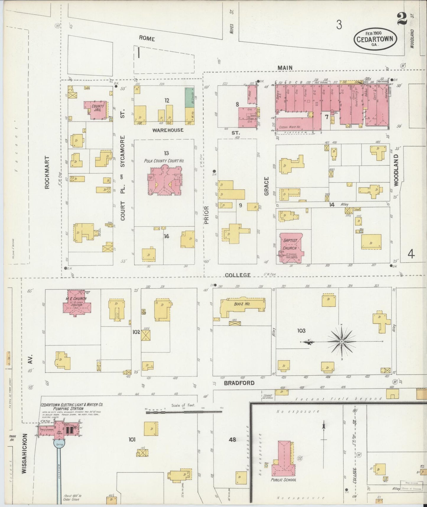 Sanborn Fire Insurance Map from Cedartown, Polk County, Georgia (1900), Sheet #0002 - Complete Map Set gallery image, historic Sanborn map, vintage wall art, Georgia Georgia