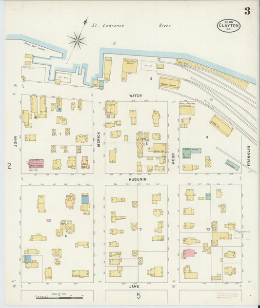 Sanborn Fire Insurance Map from Clayton, Jefferson County, New York (1898), Sheet #0003 - Historic Sanborn Fire Insurance Map Print, vintage old map wall art, antique decor, genealogy gift, New York New York map