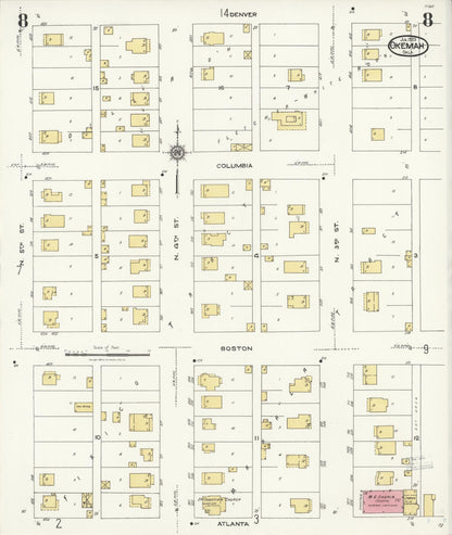 Sanborn Fire Insurance Map from Okemah, Okfuskee County, Oklahoma (1923), Sheet #0008 - Complete Map Set gallery image, historic Sanborn map, vintage wall art, Oklahoma Oklahoma