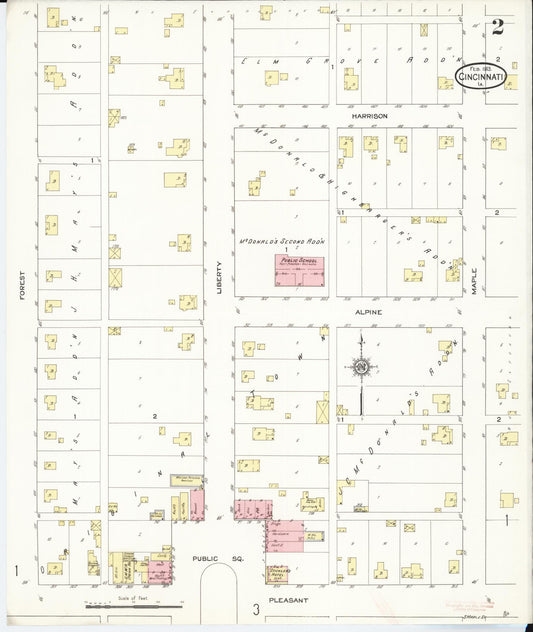 Sanborn Fire Insurance Map from Cincinnati, Appanoose County, Iowa (1913), Sheet #0002 - Historic Sanborn Fire Insurance Map Print, vintage old map wall art