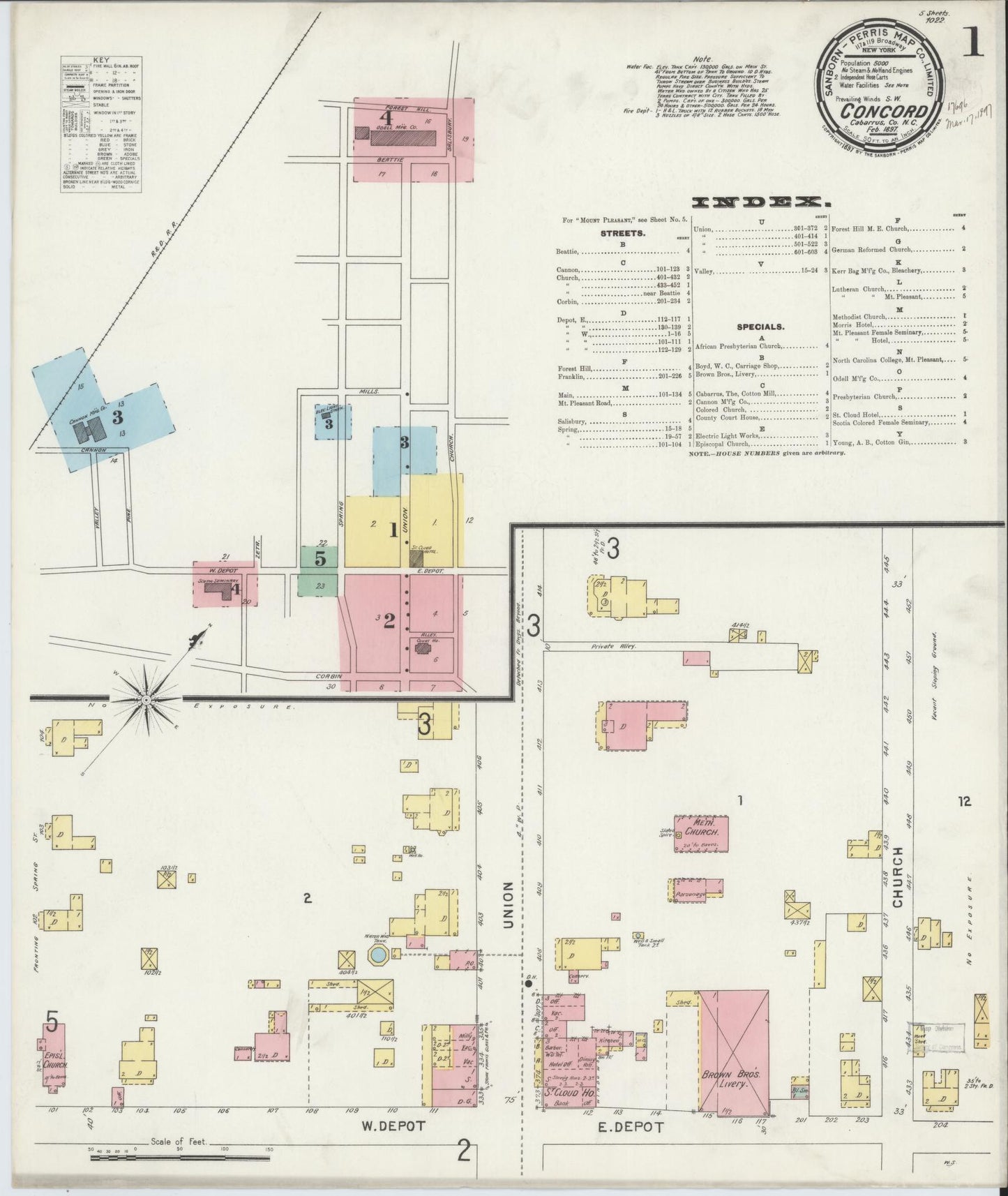 Sanborn Fire Insurance Map from Concord, Cabarrus County, North Carolina (1897), Sheet #0001 - Complete Map Set gallery image, historic Sanborn map, vintage wall art, North Carolina North Carolina