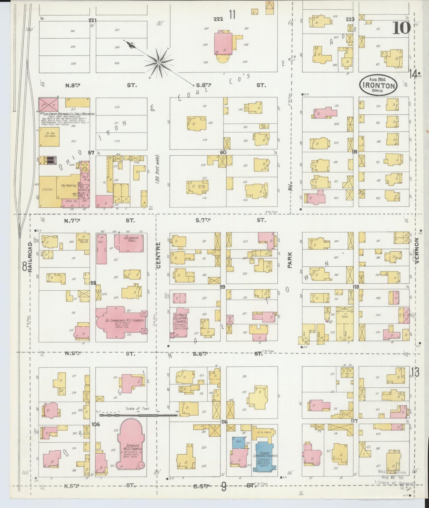 Sanborn Fire Insurance Map from Ironton, Lawrence County, Ohio (1904), Sheet #0010 - Historic Sanborn Fire Insurance Map Print, vintage old map wall art, antique decor, genealogy gift, Ohio Ohio map