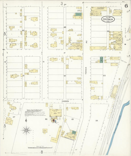 Sanborn Fire Insurance Map from Centralia, Lewis County, Washington (1901), Sheet #0006 - Historic Sanborn Fire Insurance Map Print, vintage old map wall art, antique decor, genealogy gift, Washington Washington map