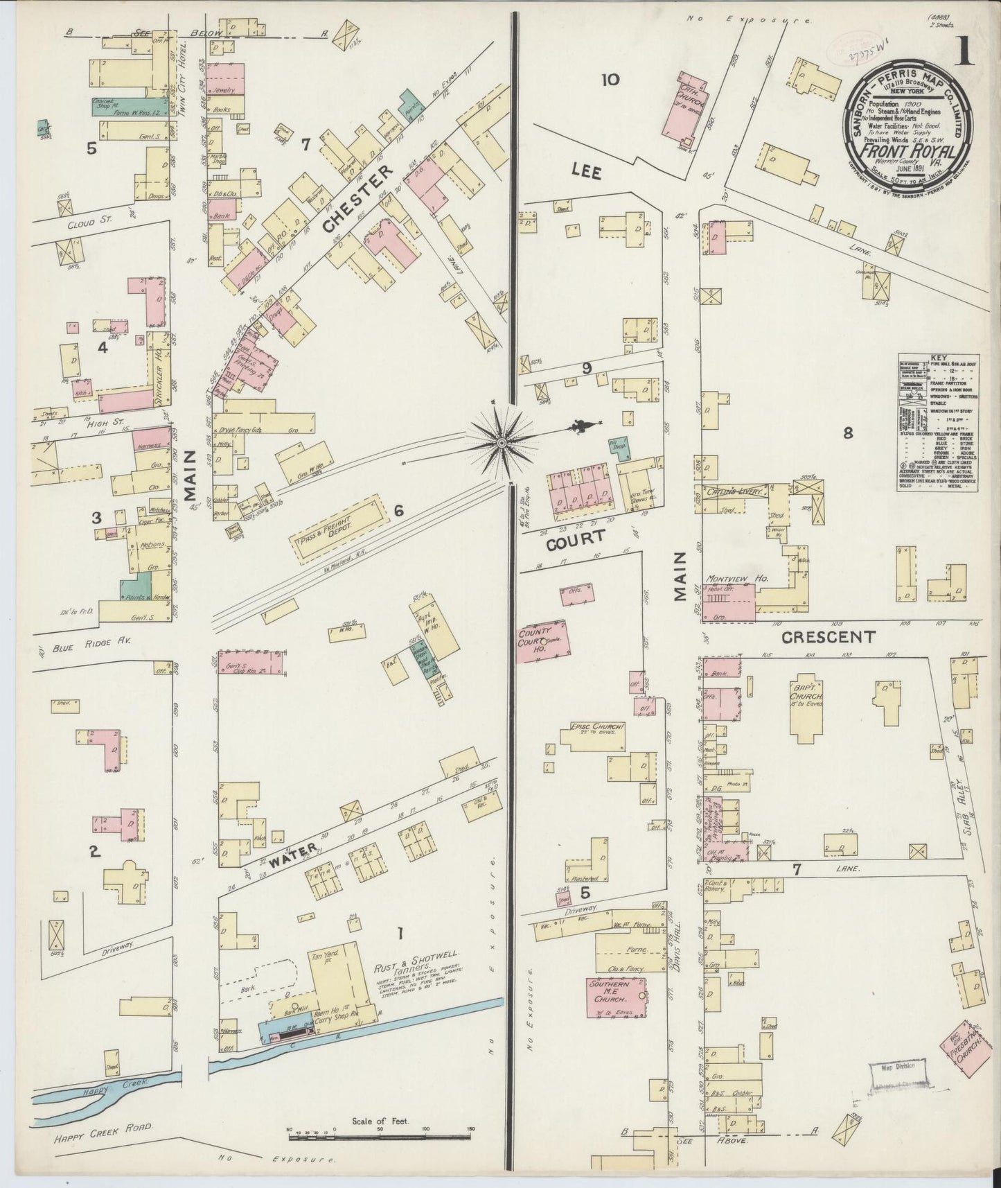 Sanborn Fire Insurance Map from Front Royal, Warren County, Virginia. (1891) – Historic Sanborn Fire Insurance Map Print