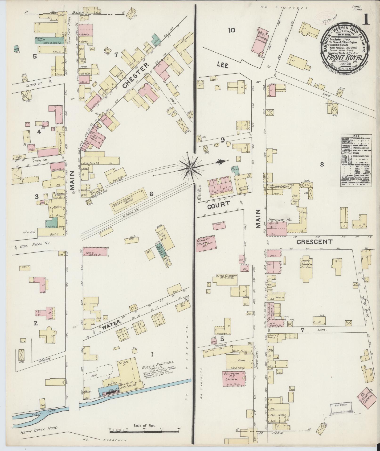 Sanborn Fire Insurance Map from Front Royal, Warren County, Virginia. (1891) – Historic Sanborn Fire Insurance Map Print