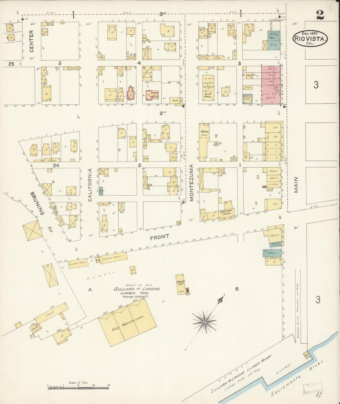 Sanborn Fire Insurance Map from Rio Vista, Solano County, California (1896), Sheet #0002 - Complete Map Set gallery image, historic Sanborn map, vintage wall art, California California