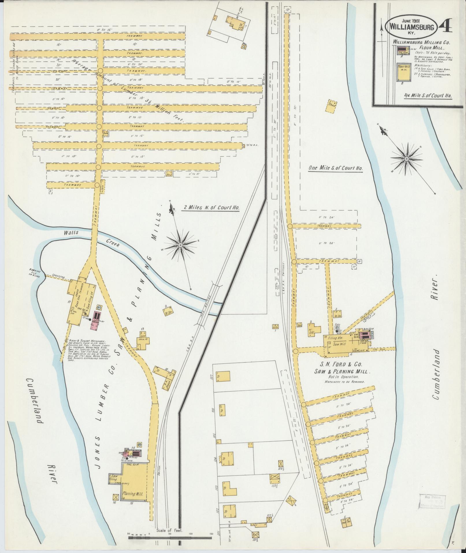 Sanborn Fire Insurance Map from Williamsburg, Whitley County, Kentucky (1901), Sheet #0004 - Historic Sanborn Fire Insurance Map Print, vintage old map wall art, antique decor, genealogy gift, Kentucky Kentucky map
