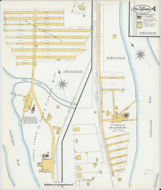 Sanborn Fire Insurance Map from Williamsburg, Whitley County, Kentucky (1901), Sheet #0004 - Historic Sanborn Fire Insurance Map Print, vintage old map wall art, antique decor, genealogy gift, Kentucky Kentucky map