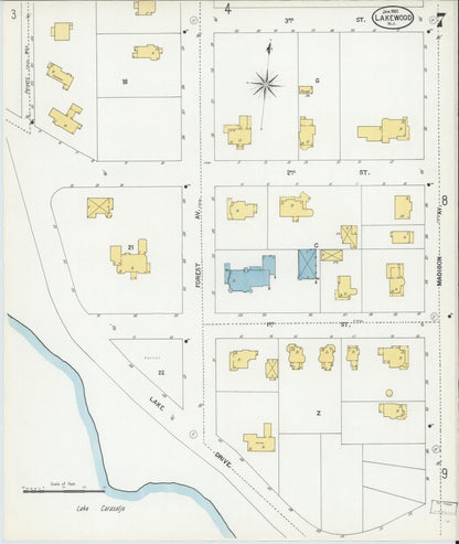 Sanborn Fire Insurance Map from Lakewood, Ocean County, New Jersey (1901), Sheet #0007 - Historic Sanborn Fire Insurance Map Print, vintage old map wall art, antique decor, genealogy gift, New Jersey New Jersey map