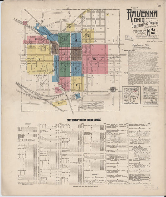 Sanborn Fire Insurance Map from Ravenna, Portage County, Ohio (1922), Sheet #0001 - Complete Map Set gallery image, historic Sanborn map, vintage wall art, Ohio Ohio