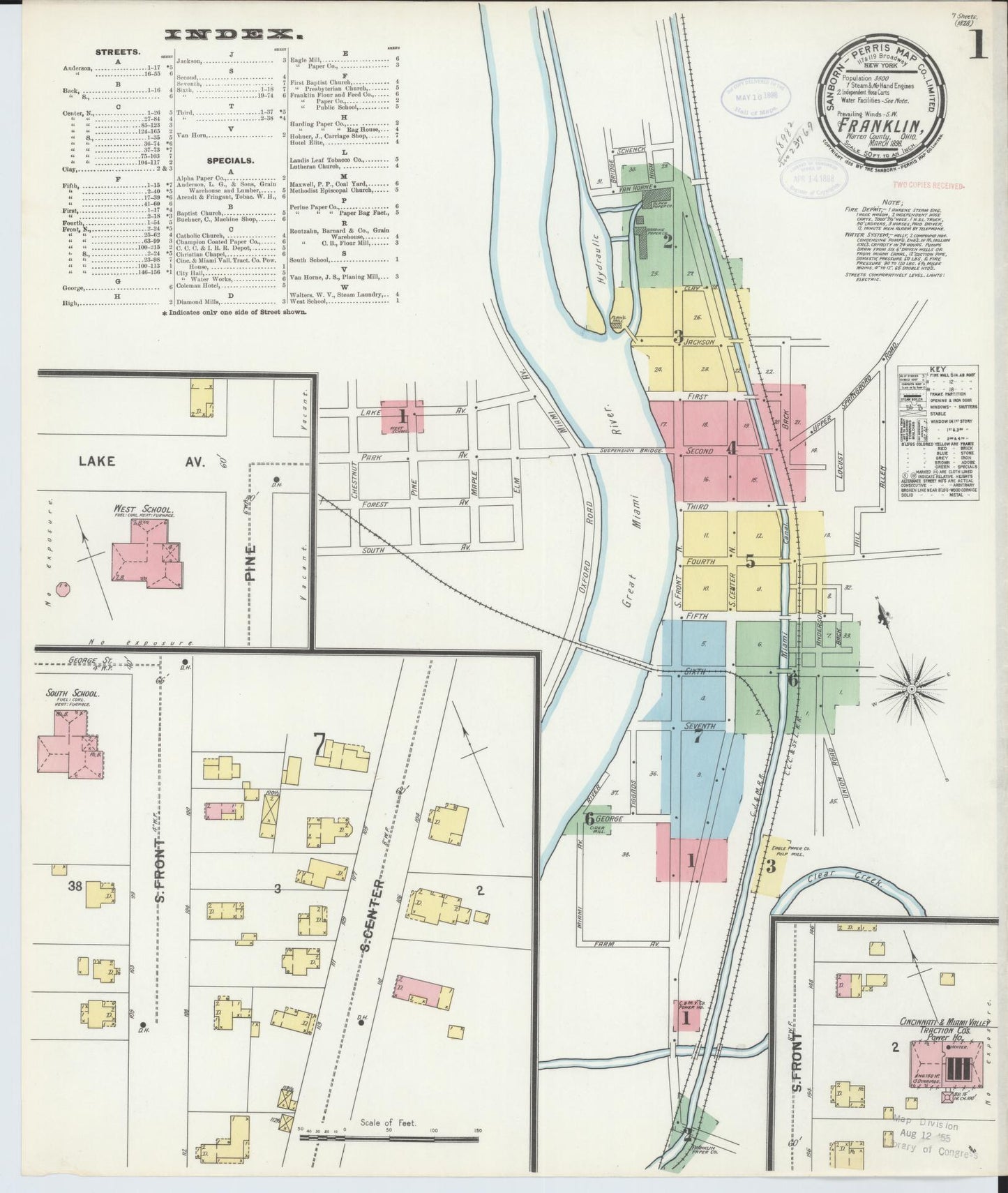 Sanborn Fire Insurance Map from Franklin, Warren County, Ohio (1898), Sheet #0001 - Historic Sanborn Fire Insurance Map Print, vintage old map wall art, antique decor, genealogy gift, Ohio Ohio map