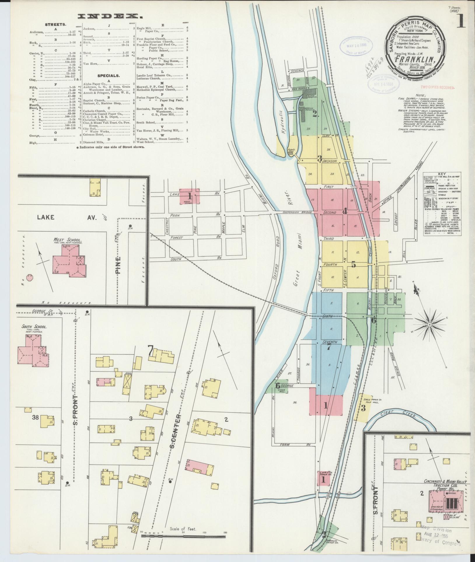 Sanborn Fire Insurance Map from Franklin, Warren County, Ohio (1898), Sheet #0001 - Historic Sanborn Fire Insurance Map Print, vintage old map wall art, antique decor, genealogy gift, Ohio Ohio map