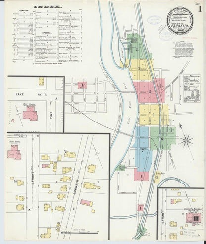 Sanborn Fire Insurance Map from Franklin, Warren County, Ohio (1898), Sheet #0001 - Historic Sanborn Fire Insurance Map Print, vintage old map wall art, antique decor, genealogy gift, Ohio Ohio map
