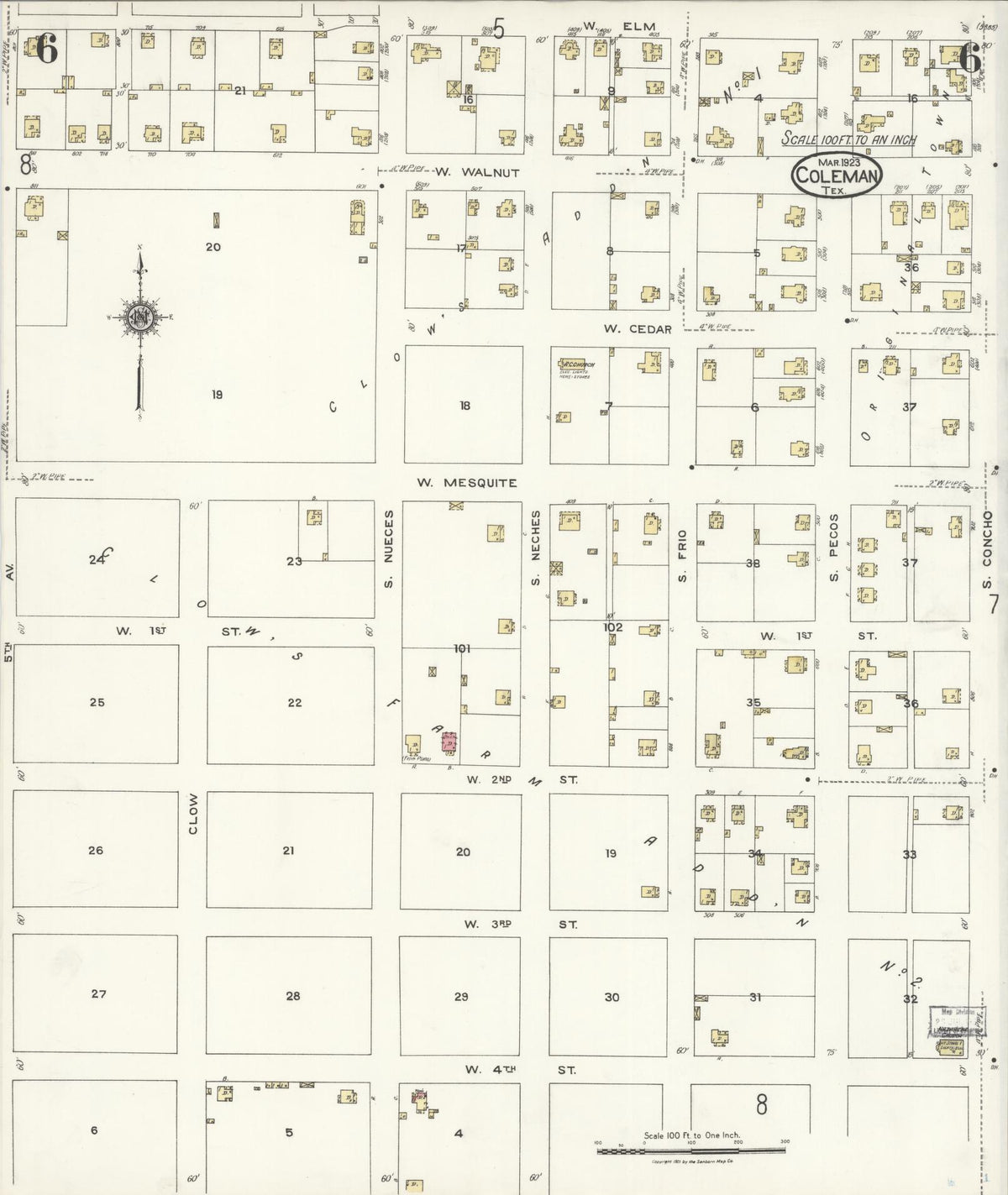 Sanborn Fire Insurance Map from Coleman, Coleman County, Texas (1923), Sheet #0006 - Complete Map Set gallery image, historic Sanborn map, vintage wall art, Texas Texas