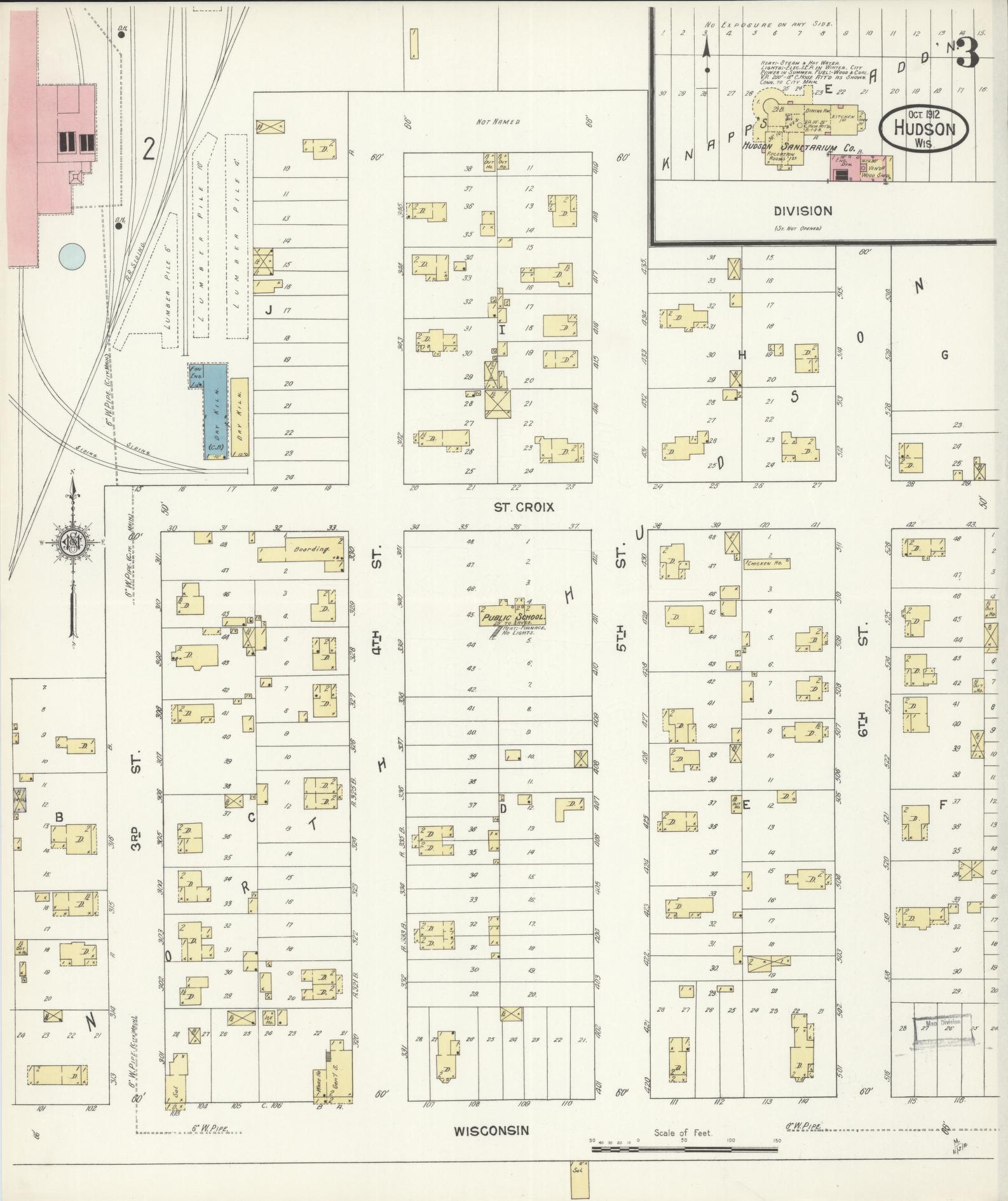 Sanborn Fire Insurance Map from Hudson, St. Croix County, Wisconsin (1912), Sheet #0003 - Complete Map Set gallery image, historic Sanborn map, vintage wall art, Wisconsin Wisconsin