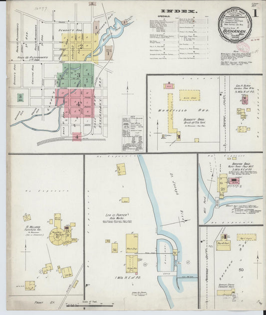 Sanborn Fire Insurance Map from Buchanan, Berrien County, Michigan (1895), Sheet #0001 - Historic Sanborn Fire Insurance Map Print, vintage old map wall art, antique decor, genealogy gift, Michigan Michigan map