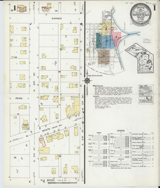 Sanborn Fire Insurance Map from Harbor Beach, Huron County, Michigan (1924), Sheet #0001 - Complete Map Set gallery image, historic Sanborn map, vintage wall art, Michigan Michigan