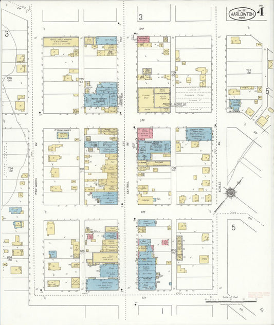 Sanborn Fire Insurance Map from Harlowton, Wheatland County, Montana (1921), Sheet #0004 - Historic Sanborn Fire Insurance Map Print, vintage old map wall art, antique decor, genealogy gift, Montana Montana map