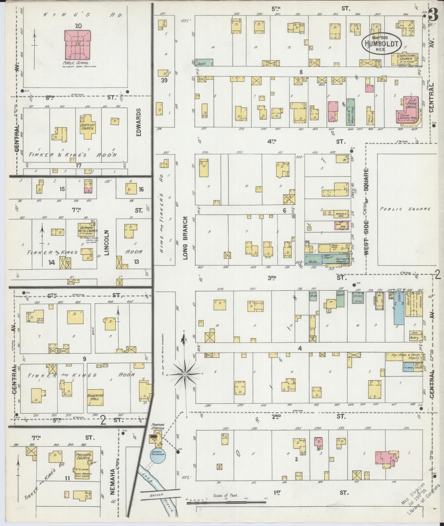 Sanborn Fire Insurance Map from Humboldt, Richardson County, Nebraska (1900), Sheet #0003 - Historic Sanborn Fire Insurance Map Print, vintage old map wall art, antique decor, genealogy gift, Nebraska Nebraska map